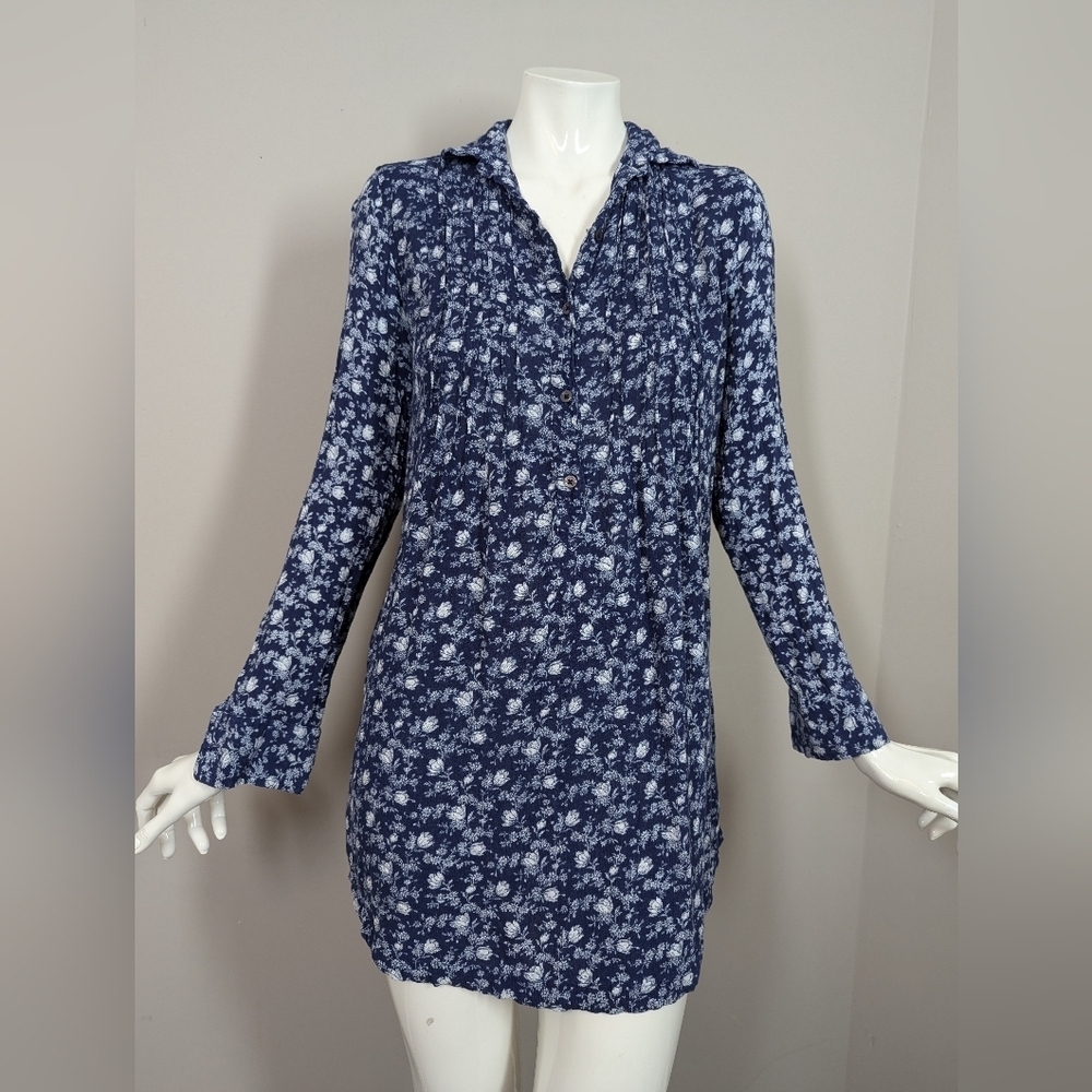 Denim & Supply Ralph Lauren Navy Floral Blouse XS Boho Tunic Top Long Sleeve Vis - Picture 2 of 8
